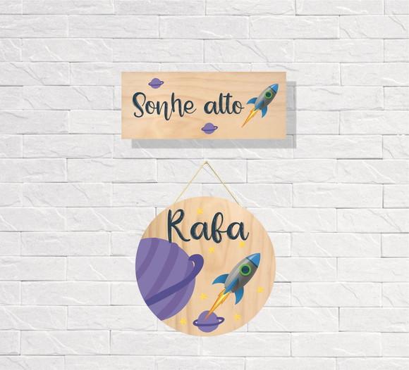 Kit Placas Decorativas Foguete + Porta Maternidade