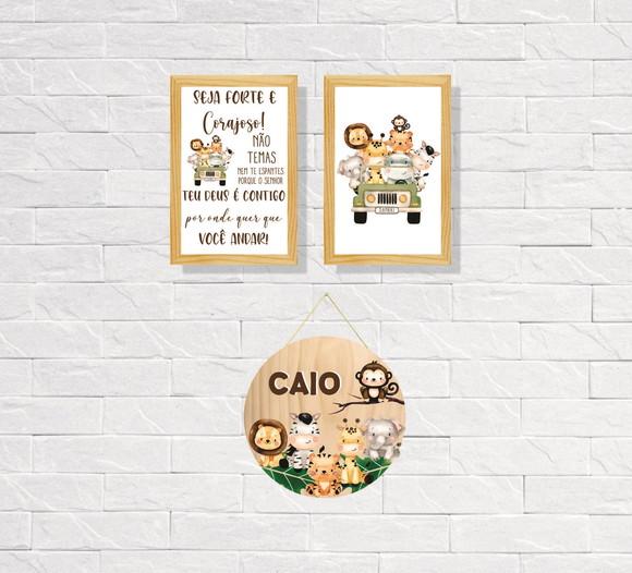 Kit 2 Placas Decorativas Safari 30x40 + Porta Maternidade