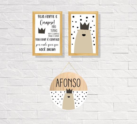 Kit 2 Placas Decorativas Urso Coroa 30x40 +porta Maternidade