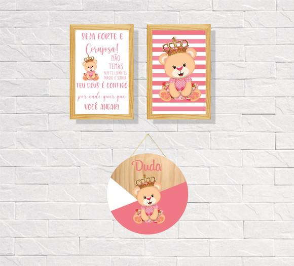 Kit 2 Placas Decorativas Ursinha 30x40 + Porta Maternidade