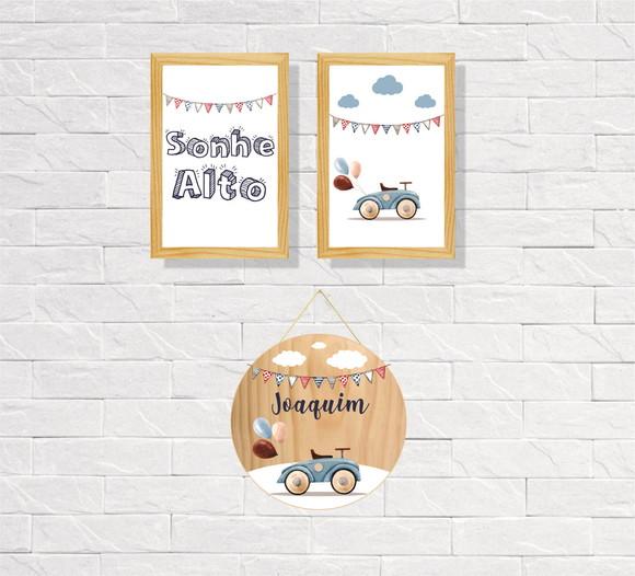 Kit 2 Placas Decorativas Carrinho 30x40 + Porta Maternidade