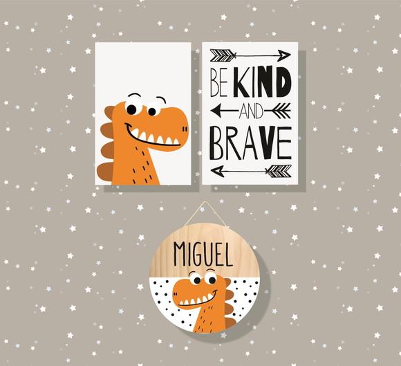 Kit 2 Placas Decorativas Dino 30x40 + Porta Maternidade Mdf