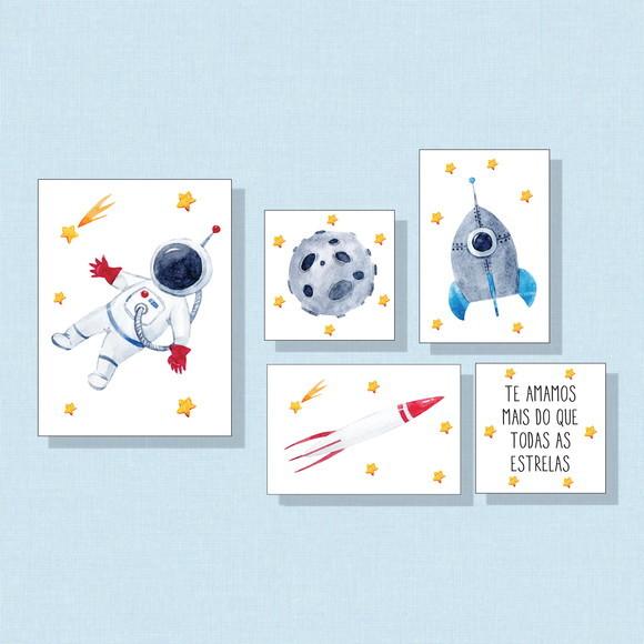 Kit 5 Placas Decorativas Astronauta + 5 Placas Heróis Mdf