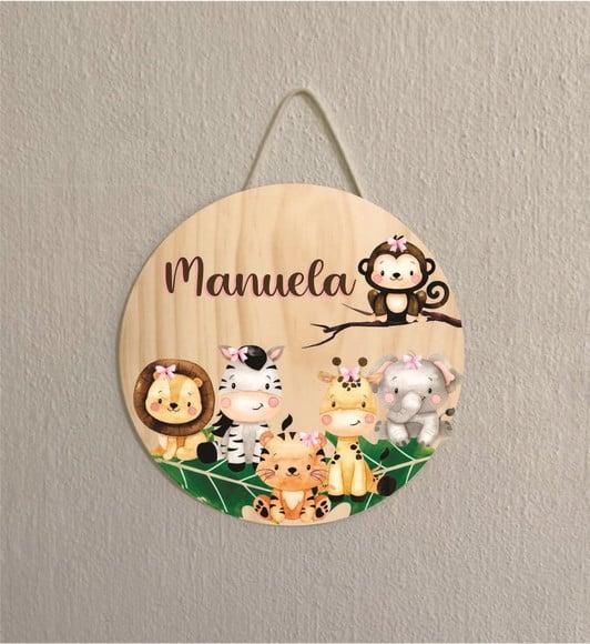 Placa Infantil Porta Maternidade Safari Rosa Menina em mdf