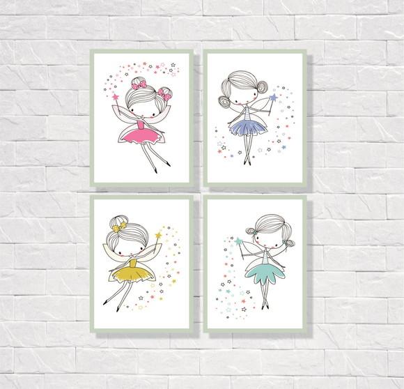 Kit com 4 Placas Decorativas Bailarina 30x40cm