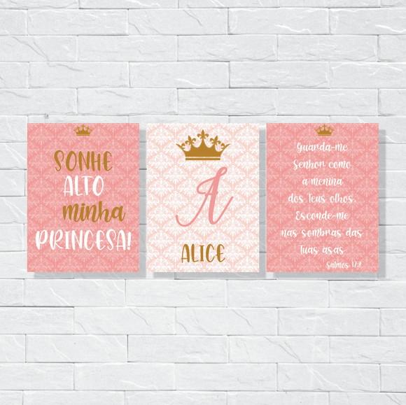 Placas Decoração sonhe alto minha princesa em mdf 20x30cm