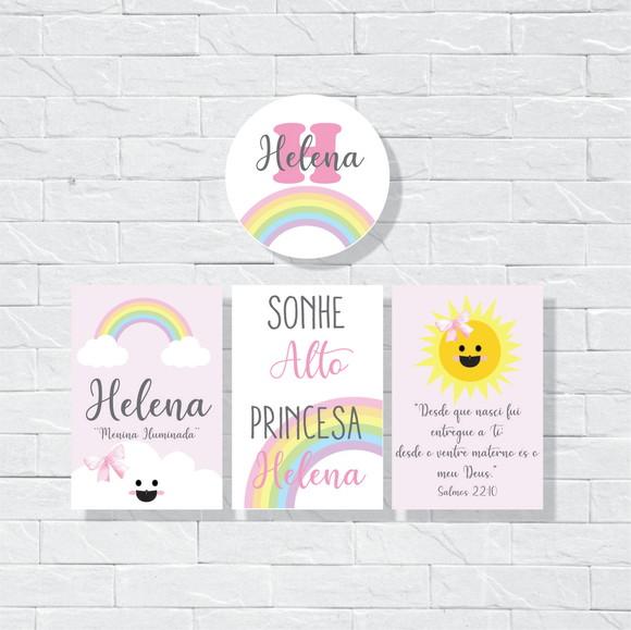 Placas Decoração Infantil arco iris rosa em mdf