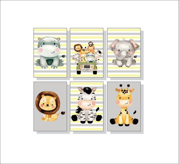 kit 6 Placas decorativas safári infantil listras mdf 20x30cm