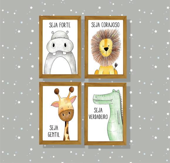 kit 4 Placas decorativas safári + patrulha canina em mdf