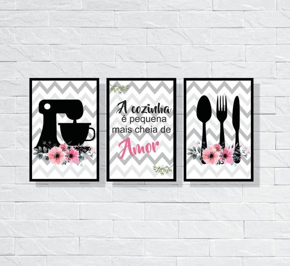kit com 3 Placas decorativas cozinha em Mdf 20x30cm