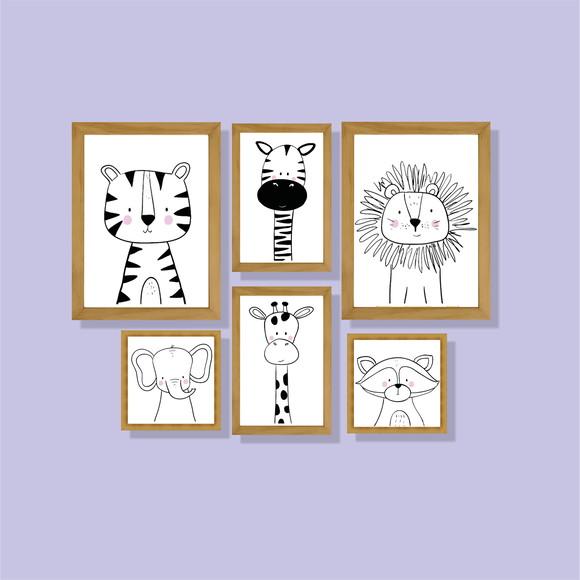 kit com 6 Placas decorativas infantil safári em mdf