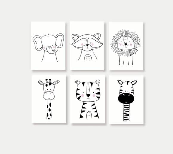 kit com 6 Placas decorativas safári infantil PeB em mdf