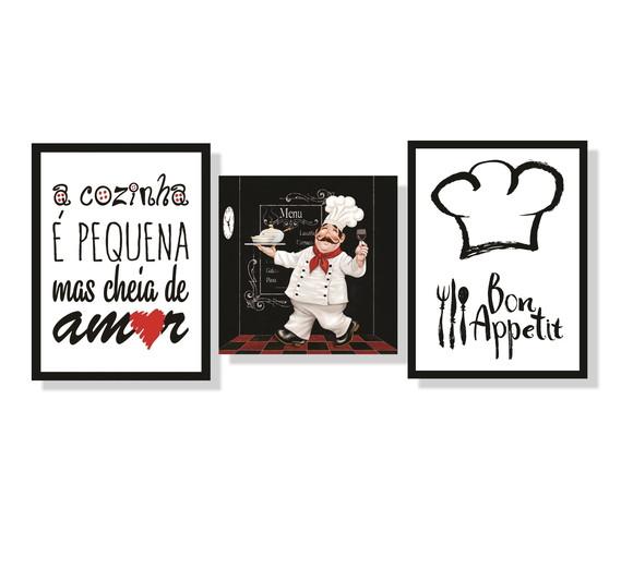 kit com 3 Placas Decorativas cozinha em mdf