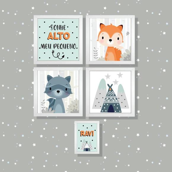 kit 5 Placas decorativas sonhe alto safari em mdf