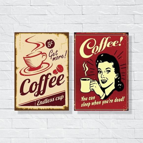 Kit com 2 Placas decorativas cozinha café retrô em mdf