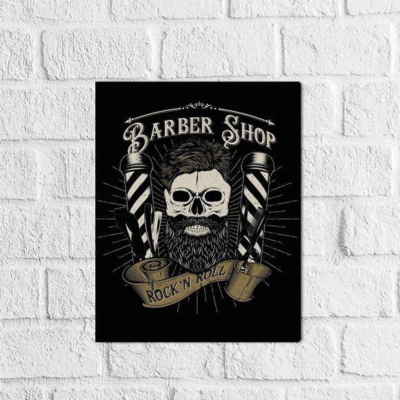 Placa Decorativa barber shop rock n roll em mdf