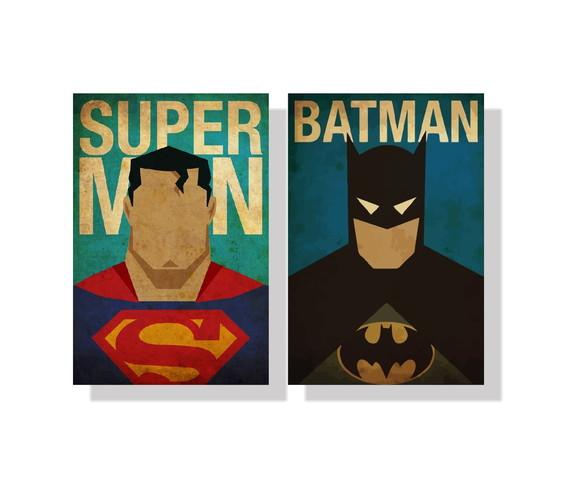 Quadros Placas decorativas Batman e Superman heróis