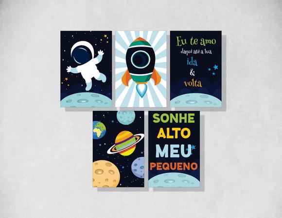 Kit com 5 Placas decorativas astronauta infantil em mdf