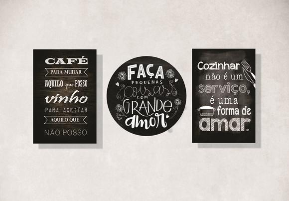 Placas decorativas frases cozinha café + 1 placa redonda