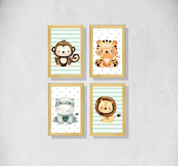 kit 4 Placas decorativas safari infantil mdf 30x40cm