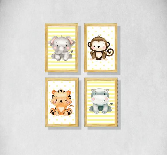 kit 4 Placas decorativas safari infantil em mdf 20x30cm