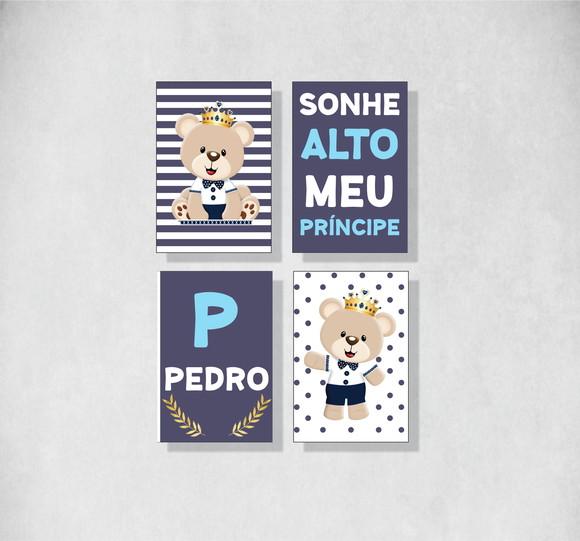 kit com 4 Placas decorativas urso príncipe azul mdf 20x30cm