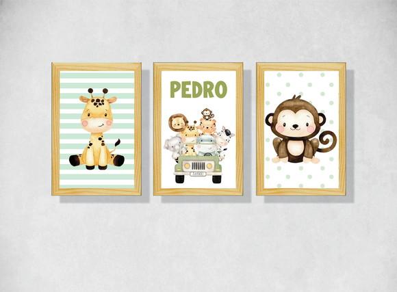 kit 3 Placas decorativas safari infantil listra bola 20x30cm