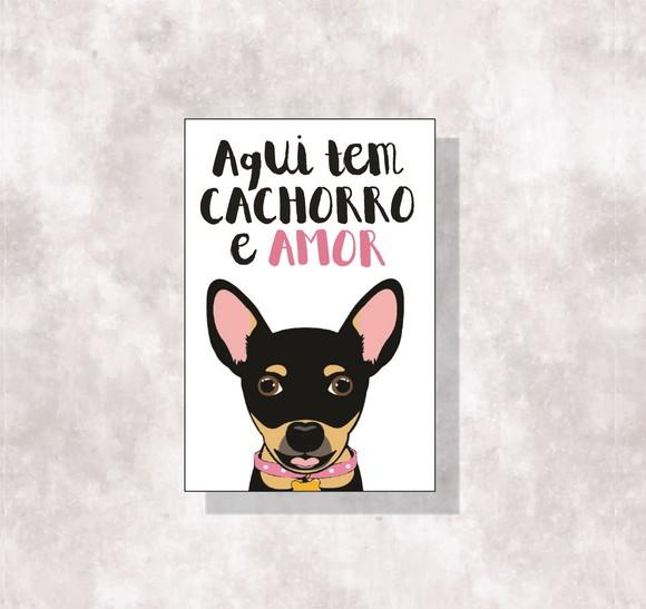 Placa Decorativa aqui tem cachorro e amor em mdf