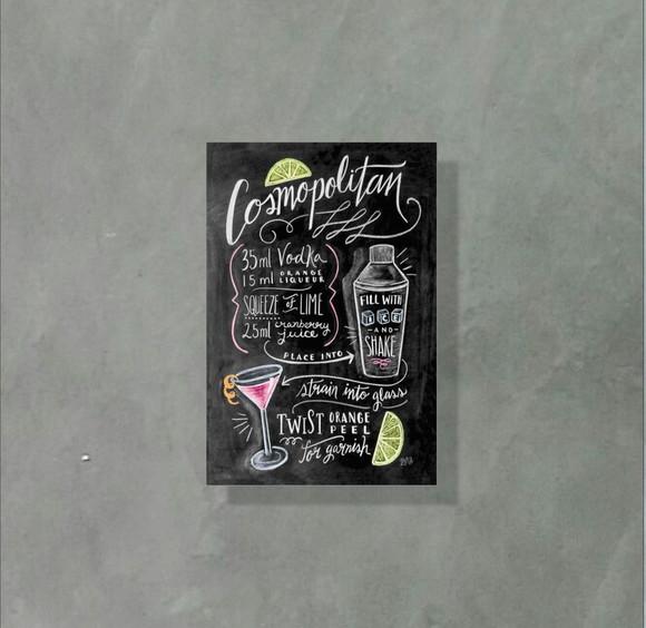 Placa Decorativa Receita Drinks Cosmopolitan 20x30cm