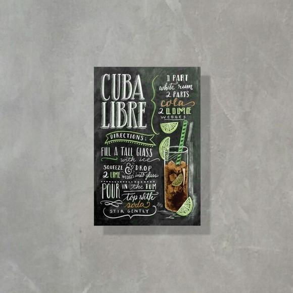 Placa Decorativa Receita Drinks Cuba Libre 20x30cm