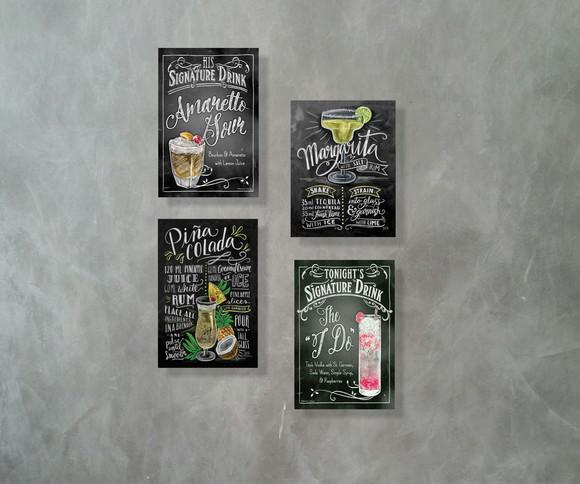 Kit 4 Placas Decorativas Receitas Drinks em mdf