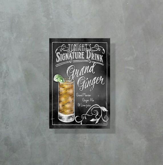 Placa Decorativa Receita Drinks Grand Ginger 20x30cm
