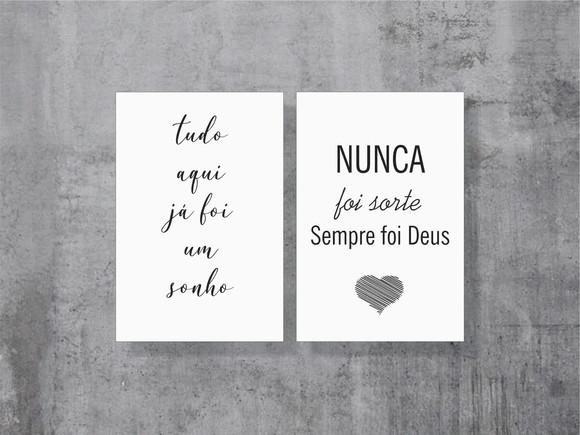 kit com 2 Placa decorativa frase nunca foi sorte 20x30cm