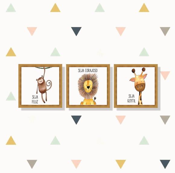 kit com 3 Placa decorativa Safari infantil em mdf 20x20cm