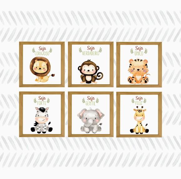 kit com 6 Placas decorativas infantil safári em mdf 20X20cm