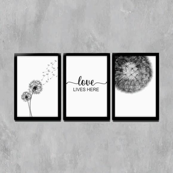 kit com 3 Placas decorativas dente de leão love