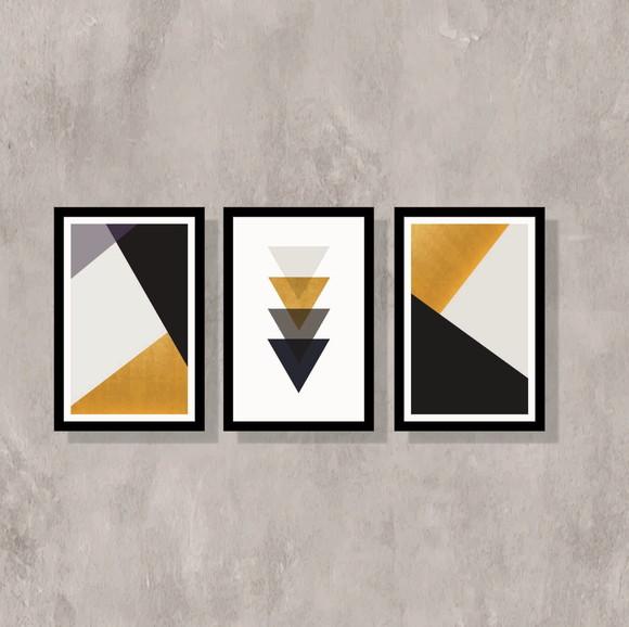 kit com 3 Placas geométricas amarelo mostarda em mdf