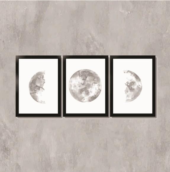 kit com 3 Placas decorativas fases da lua