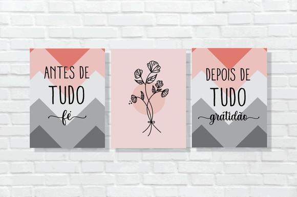kit com 3 Placas decorativas fé e gratidão em mdf