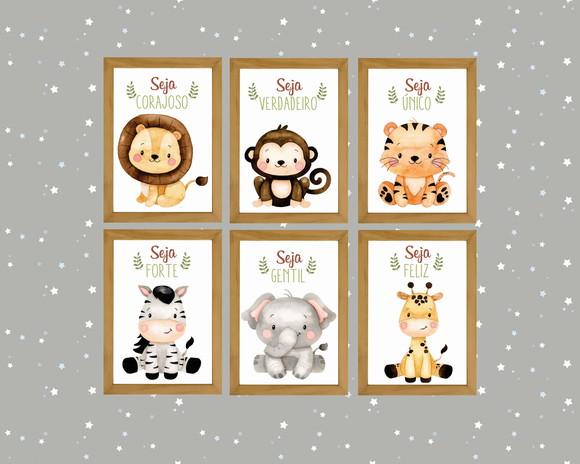 kit com 6 Placas decorativas safari baby menino em mdf
