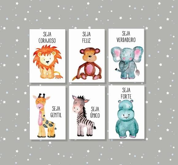 kit com 6 Placas decorativas Safari aquarela em mdf 30x40cm