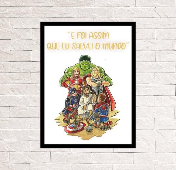 Placa Decorativa foi assim que salvei o mundo heróis mdf