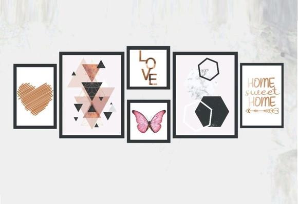 kit com 6 Placas decorativas geo love borboleta em mdf