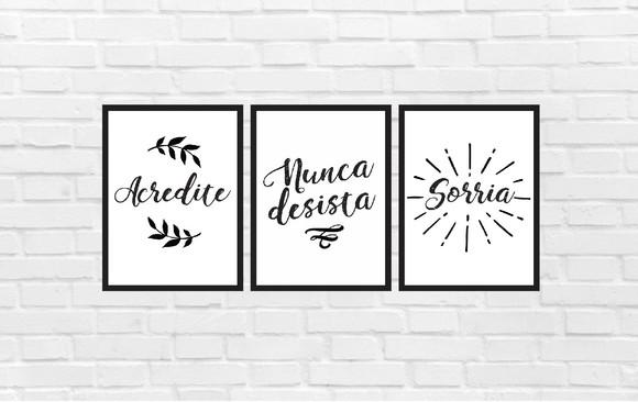 kit com 3 Placas decorativas acredite nunca desista mdf