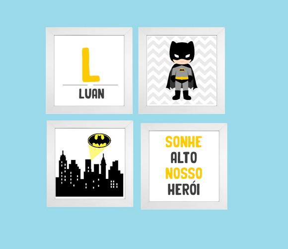 kit com 4 Placas decorativas Batman infantil em mdf