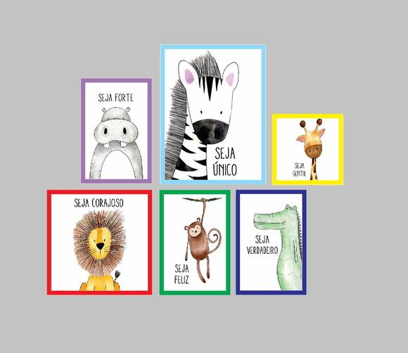 kit com 6 Placas decorativas safári infantil em mdf