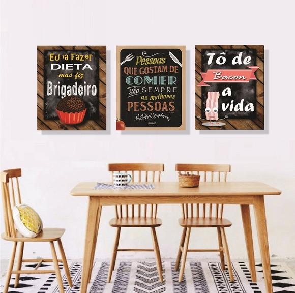 kit com 3 Placas decorativas cozinha em mdf 30x40cm