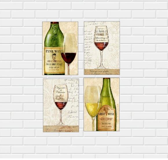 kit com 4 Placas decorativas vinho wine em mdf
