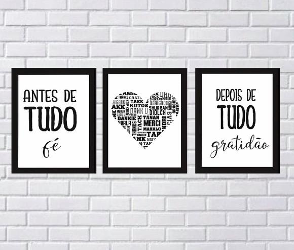 kit 3 Placas decorativas Fé e gratidão em mdf 30x40cm