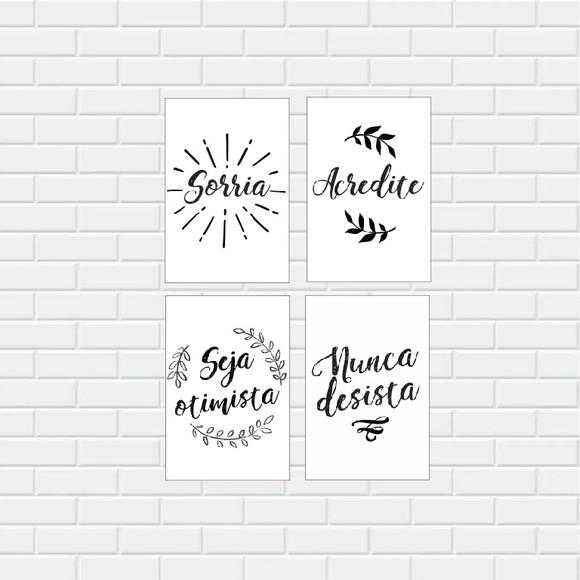 kit 4 Placas decorativas frases em mdf